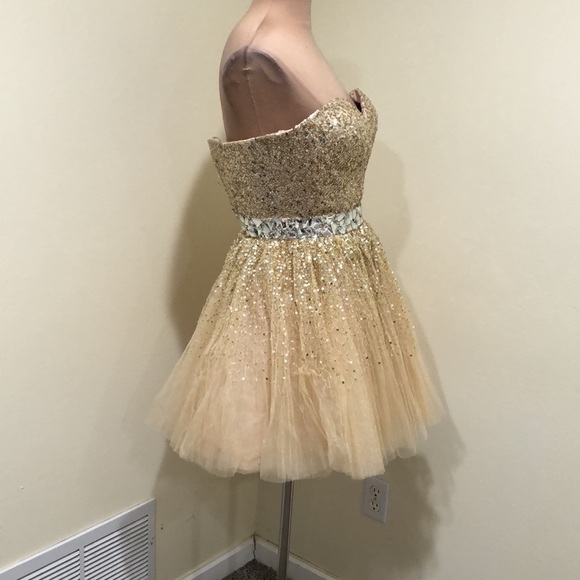 SOLD NWT Sherri Hill Dress Size 6 Nude Gold Sequin Rhinestone Mini Style 2787 - Picture 6 of 12
